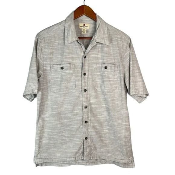 WOOLRICH Mens Grey Marled Chambray Button Up Shirt Short Sleeves Cotton Preppy S - Picture 11 of 11